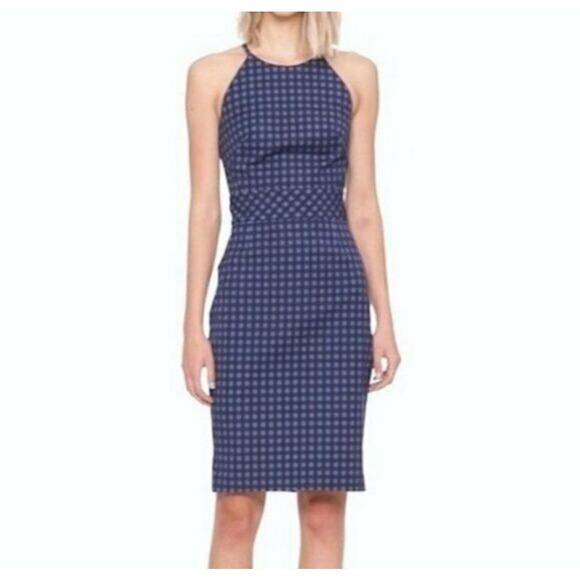 Banana Republic Size 4 Bi-Stretch Racer-Neck Sheath Dress‎ Blue Gingham Summer - Picture 1 of 9
